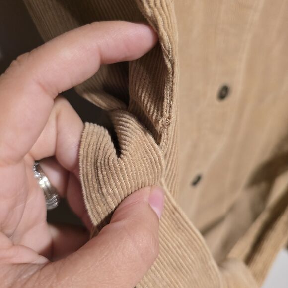 Vintage 90s Y2K Eddie Bauer Corduroy Dress Button Down Long Sleeve Tan Medium Wo - Picture 10 of 10